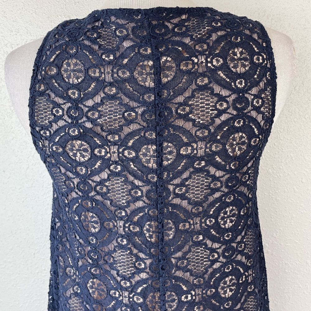 Sharagano Navy Blue Lace Midi Dress Size 12 EUC - Picture 7 of 9